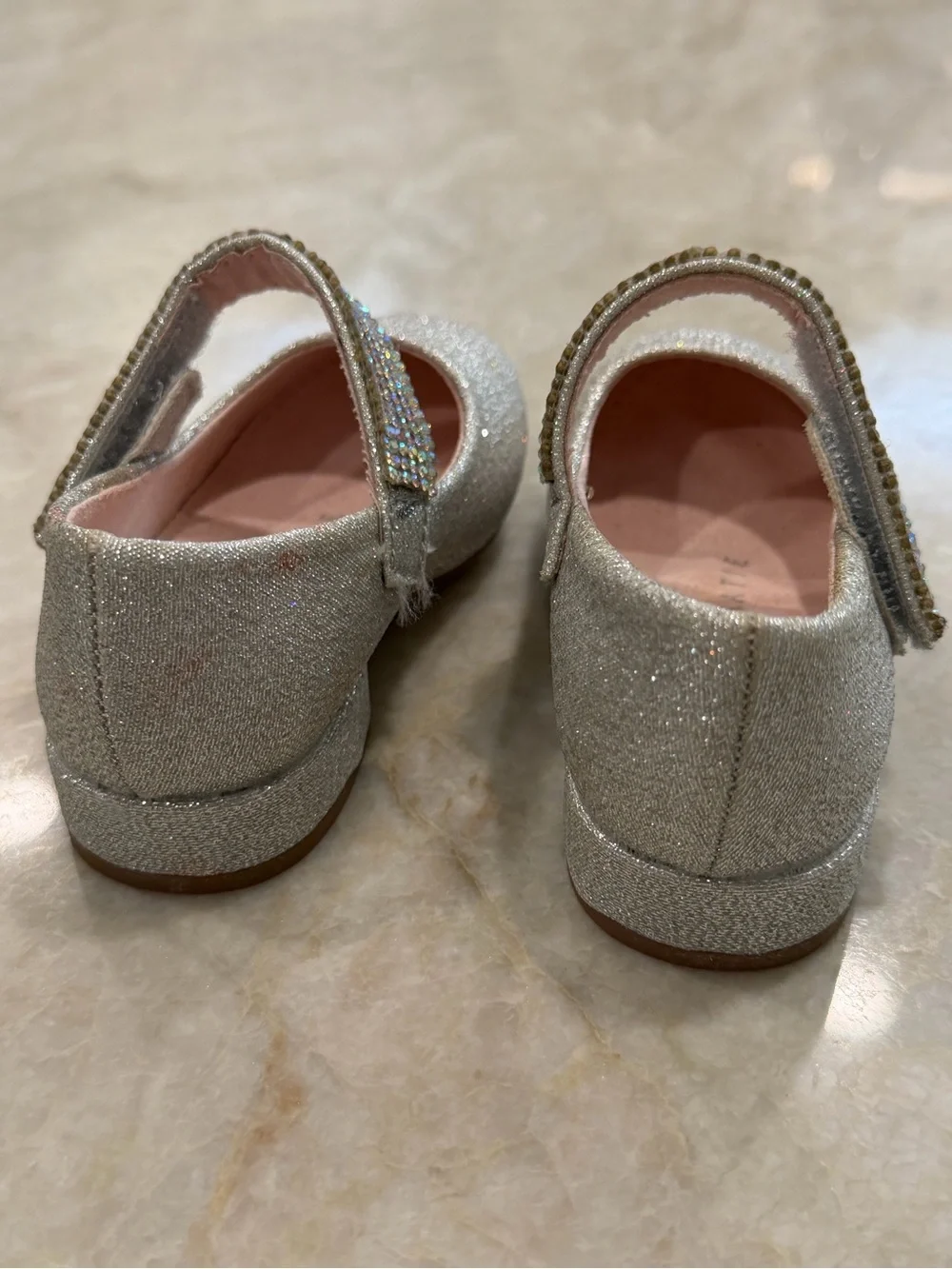 Kelly & Katie SILVIA silver glitter Mary Jane shoes rhinestone strap size 5